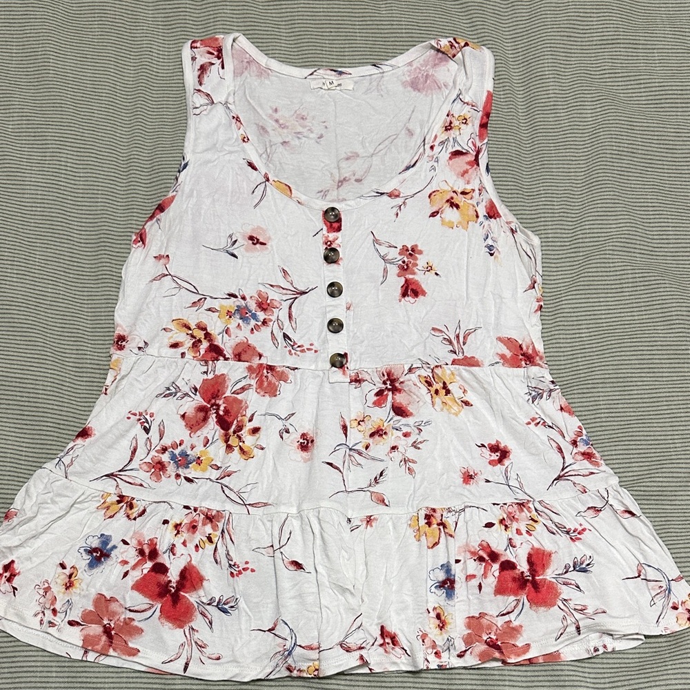 Maurices Floral Button-Front Tank Top - White and Red